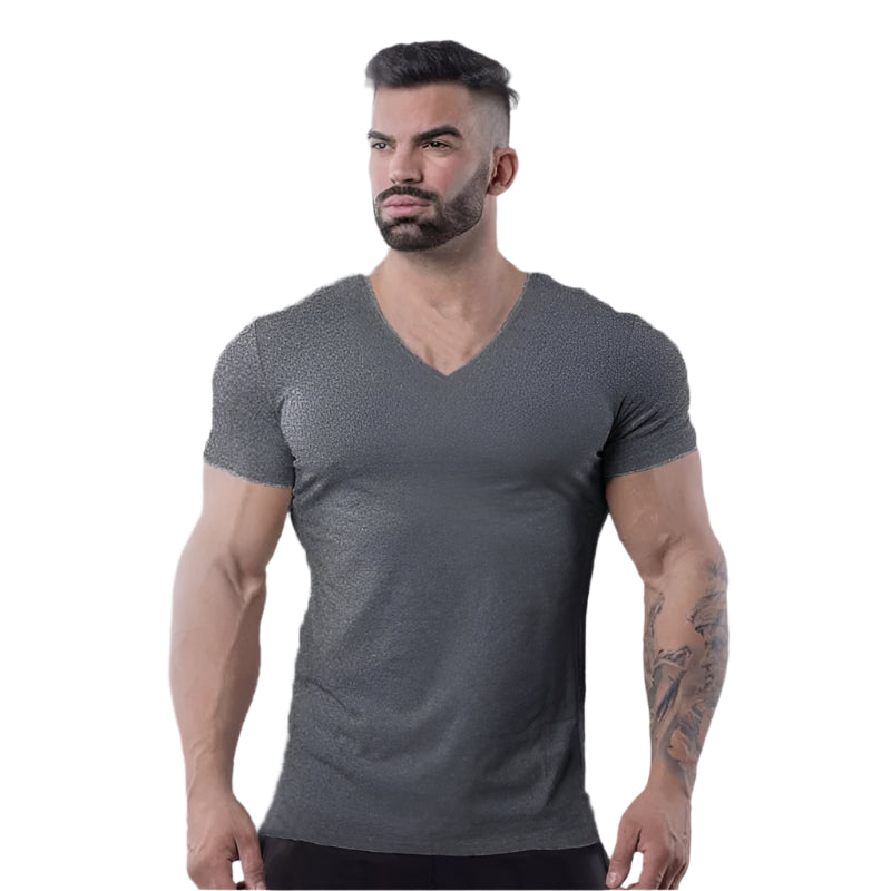 V-Neck Slim Fit Plain Cotton Gym T-shirt Men