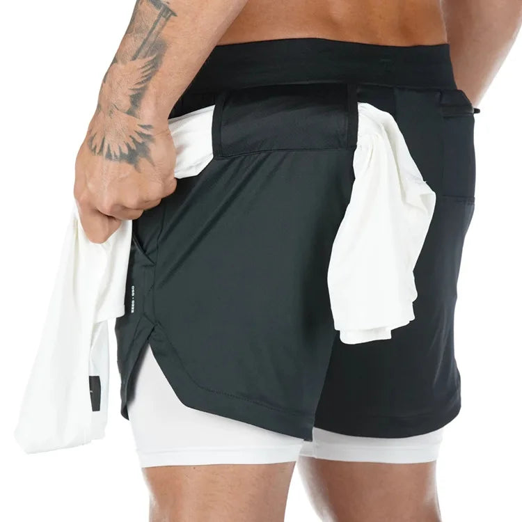 Men's 2 In 1 Quick Dry Gym Workout Shorts