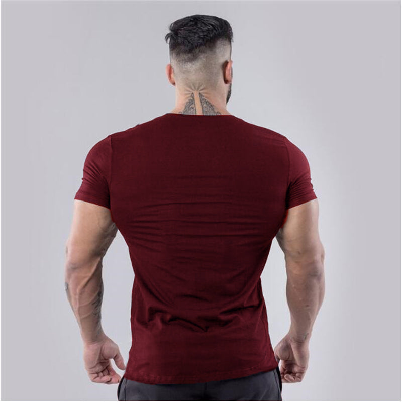 V-Neck Slim Fit Plain Cotton Gym T-shirt Men