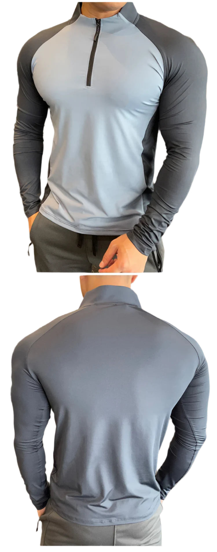 Mens Fitness Trainer Training Tshirts Tops Gym Workout Compression Sweatshirt for Running Football Jersey High Collar Sportswear