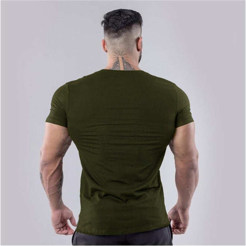 V-Neck Slim Fit Plain Cotton Gym T-shirt Men
