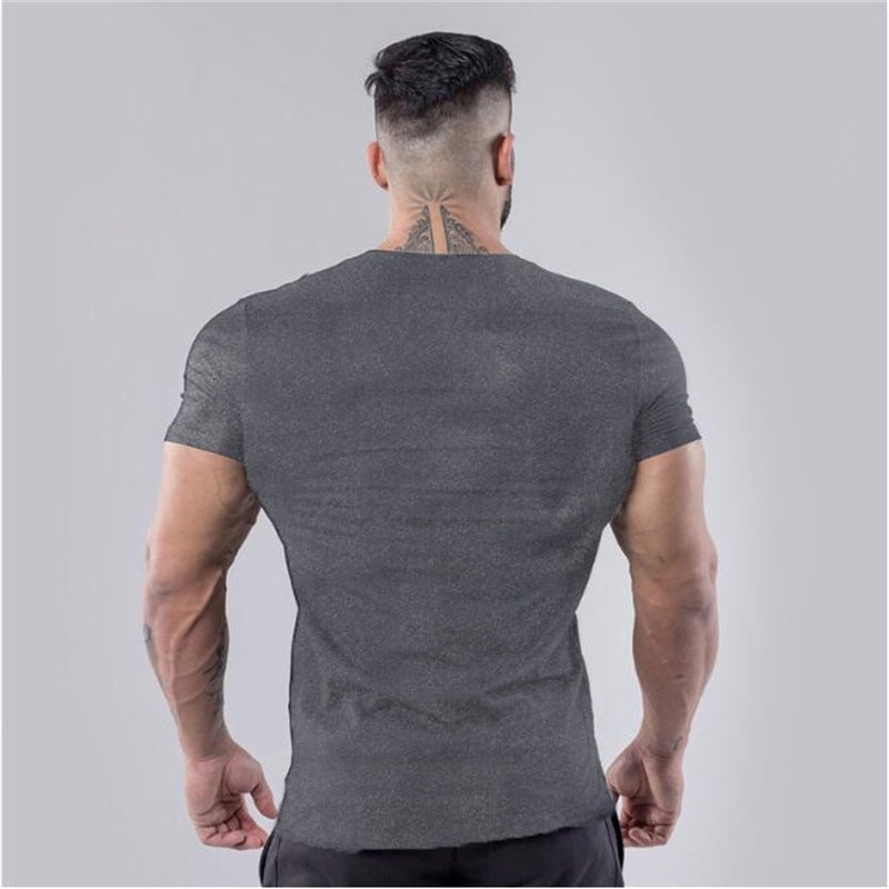 V-Neck Slim Fit Plain Cotton Gym T-shirt Men