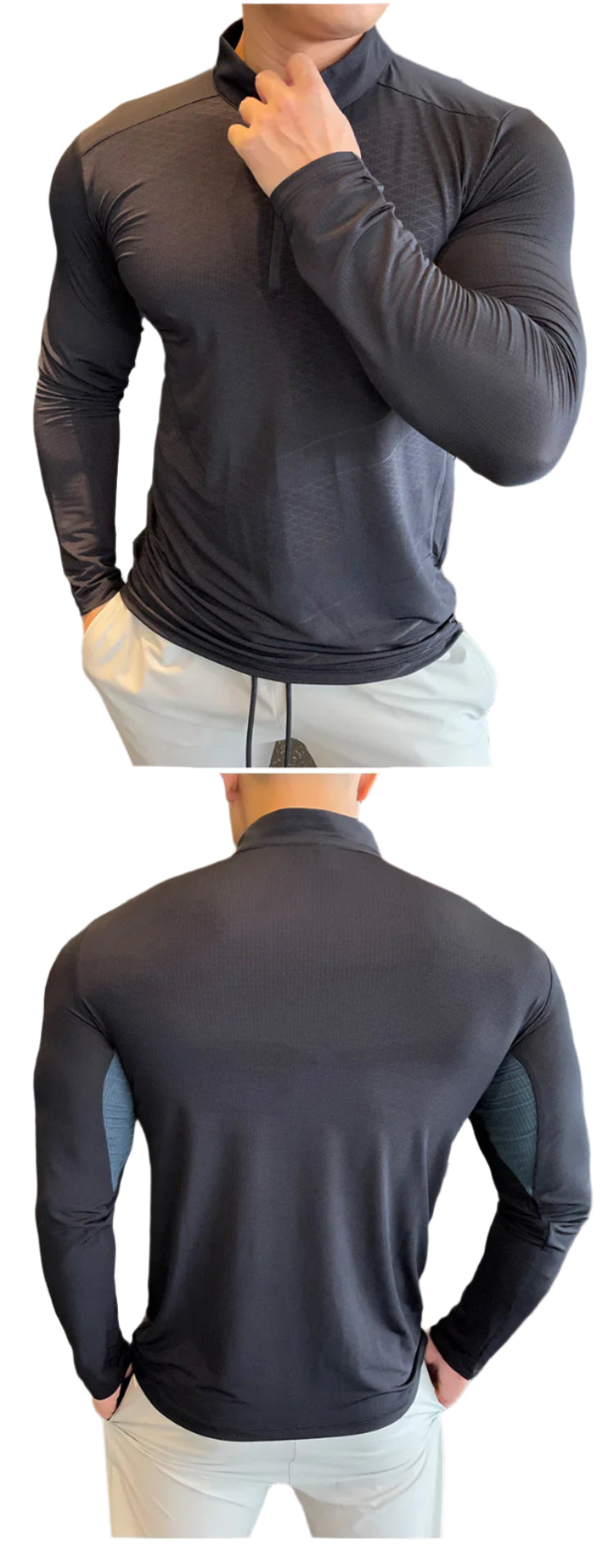 Mens Fitness Trainer Training Tshirts Tops Gym Workout Compression Sweatshirt for Running Football Jersey High Collar Sportswear