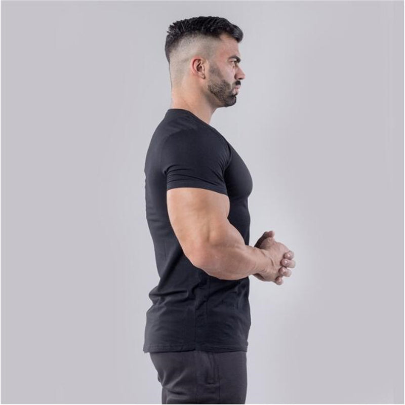 V-Neck Slim Fit Plain Cotton Gym T-shirt Men