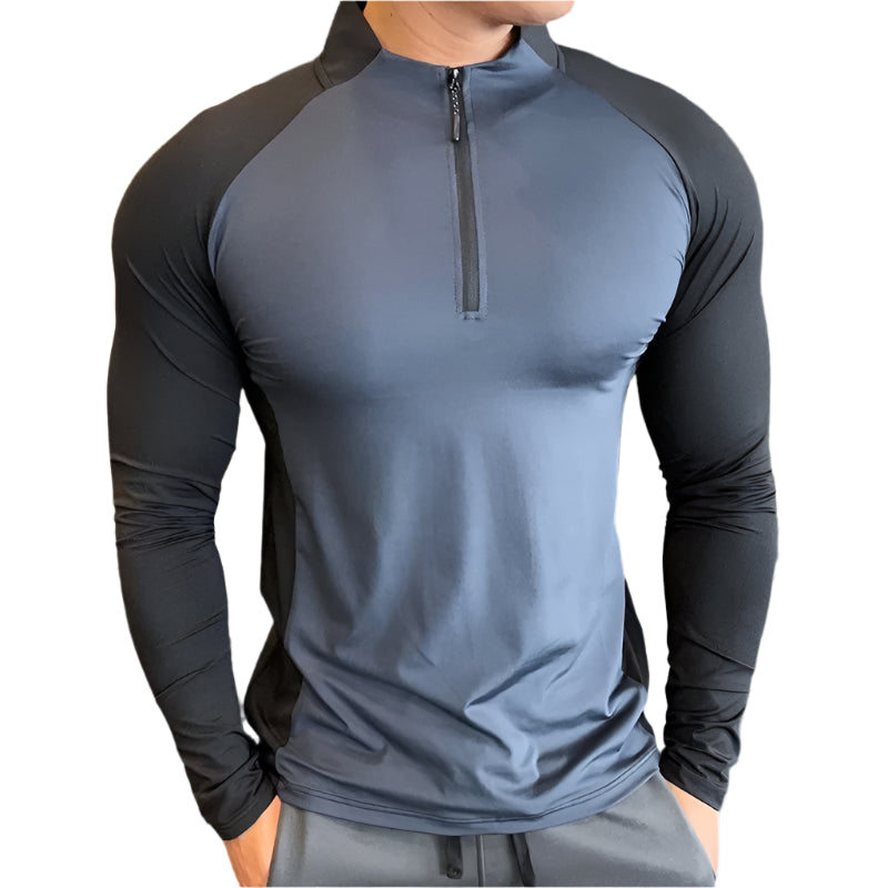 Mens Fitness Trainer Training Tshirts Tops Gym Workout Compression Sweatshirt for Running Football Jersey High Collar Sportswear