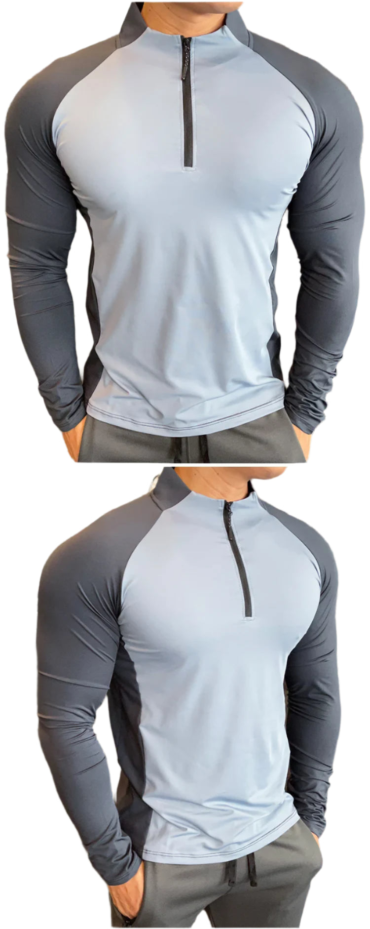 Mens Fitness Trainer Training Tshirts Tops Gym Workout Compression Sweatshirt for Running Football Jersey High Collar Sportswear