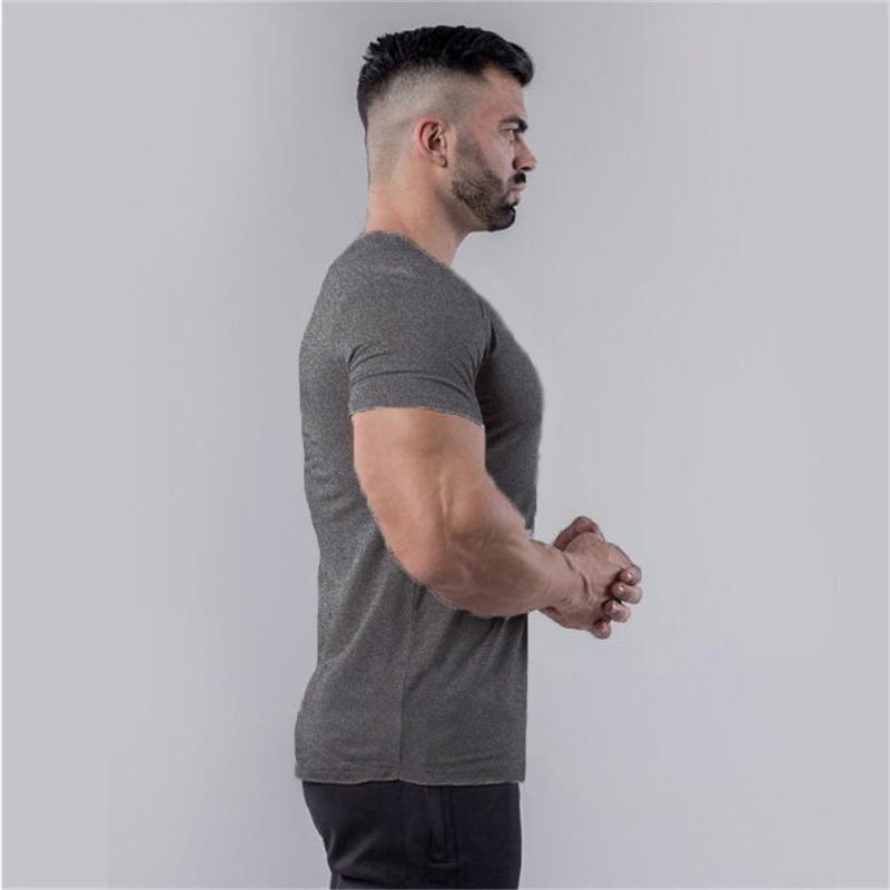 V-Neck Slim Fit Plain Cotton Gym T-shirt Men
