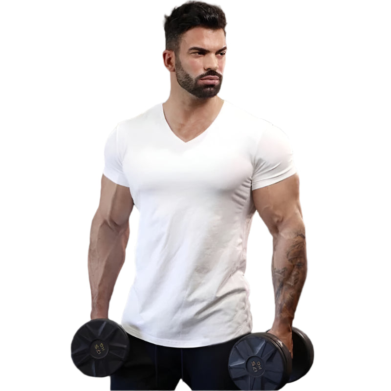 V-Neck Slim Fit Plain Cotton Gym T-shirt Men