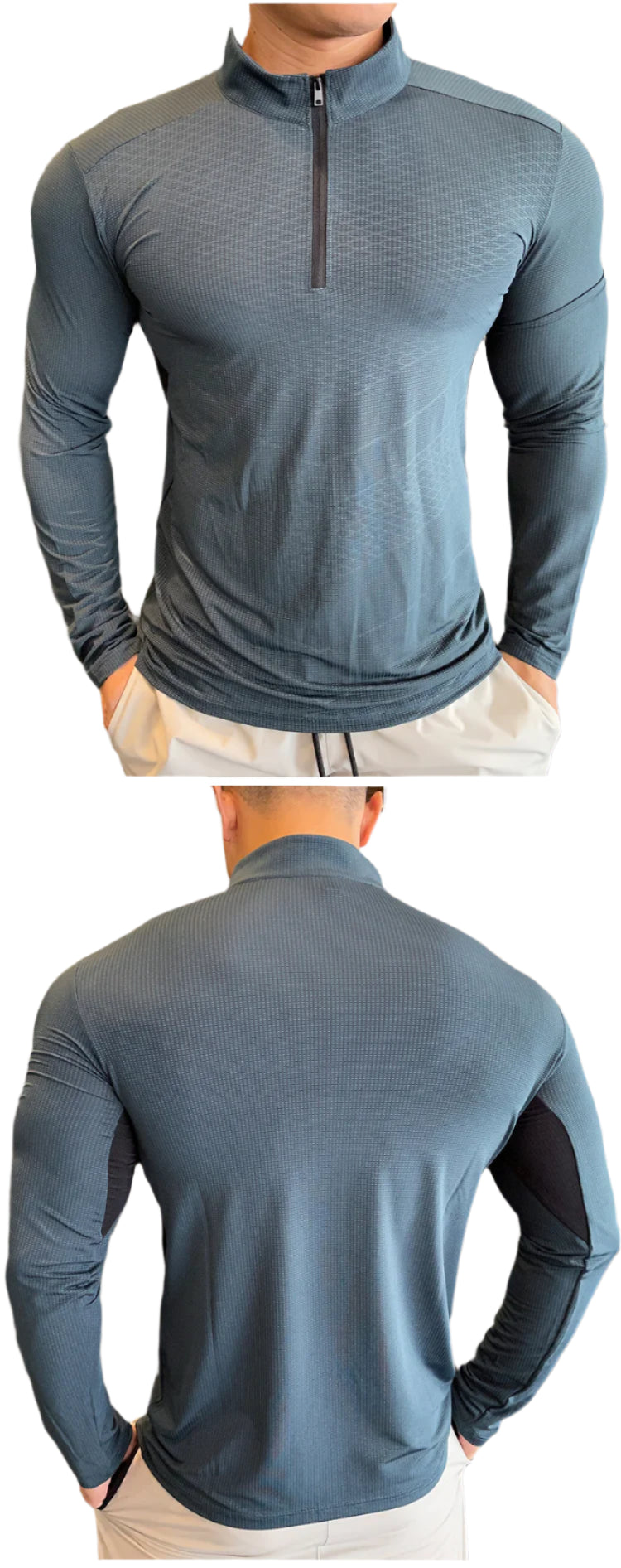 Mens Fitness Trainer Training Tshirts Tops Gym Workout Compression Sweatshirt for Running Football Jersey High Collar Sportswear