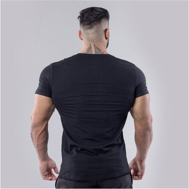 V-Neck Slim Fit Plain Cotton Gym T-shirt Men
