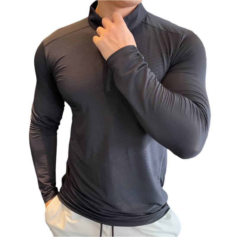 Mens Fitness Trainer Training Tshirts Tops Gym Workout Compression Sweatshirt for Running Football Jersey High Collar Sportswear
