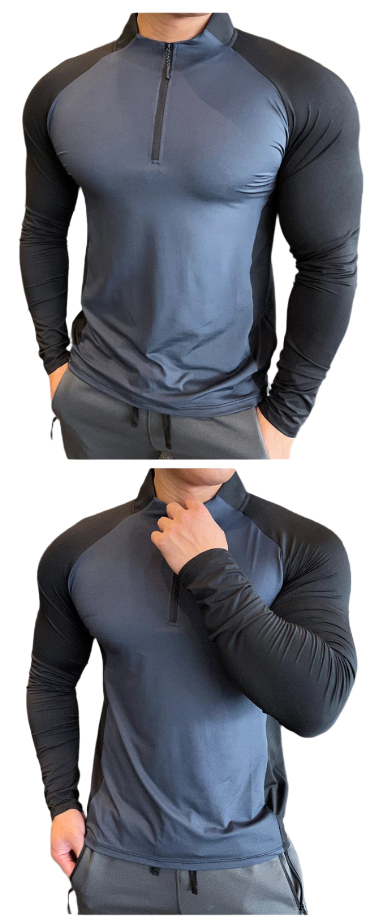 Mens Fitness Trainer Training Tshirts Tops Gym Workout Compression Sweatshirt for Running Football Jersey High Collar Sportswear