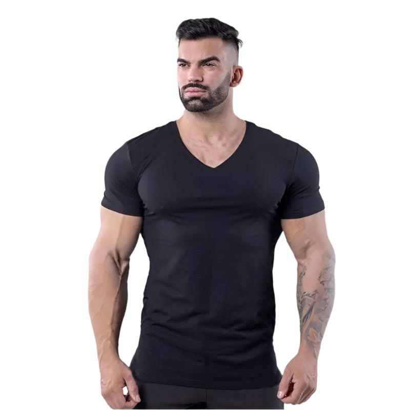 V-Neck Slim Fit Plain Cotton Gym T-shirt Men